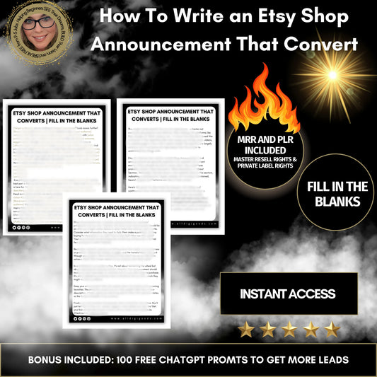 How to write an Etsy Shop Announcement that Converts | Comes with MRR and PLR Rights